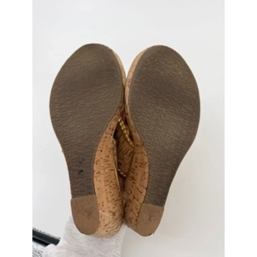 Jack Rogers Cork Wedge Sandals Gold Whipstitch Thong Slides Womens 7M
